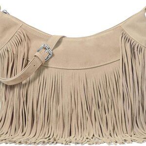 Classic 70s Style Fringe Shoulder Bag - Medium Vegan Suede Purse for Daily Use